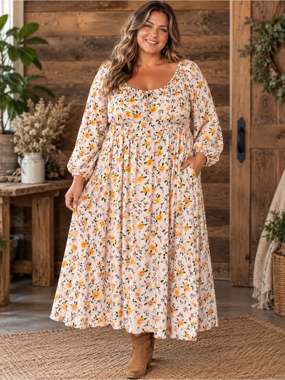 Dip Plus 3X Floral Maxi Dress in Cream Viscose Lots of Stretch